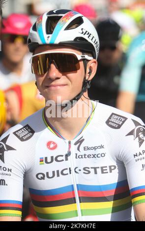 ©Laurent Lairys/MAXPPP - Remco Evenepoel vom Quick Step Alpha Vinyl Team beim Binche - Chimay - Binche 2022, Memorial Frank Vandenbrouck Radrennen am 2022. Oktober in Binche, Belgien - Foto Laurent Lairys / MAXPPP Stockfoto