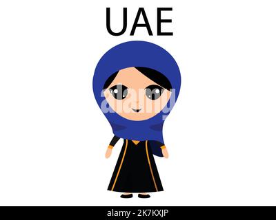 UAE Kind trägt traditionelle Outfit Charakter Illustration auf weißem isolierten Hintergrund Stock Vektor