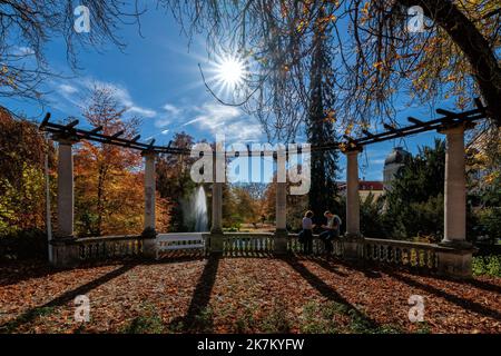 Herbst im Park im Zentrum der großen tschechischen Kurstadt Marianske Lazne (Marienbad) - Tschechische Republik, Europa Stockfoto