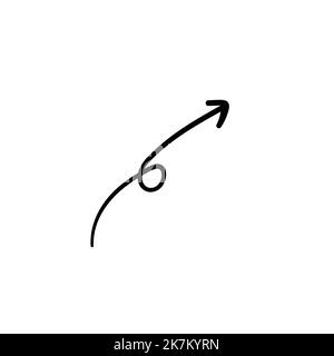 Von Hand gezeichneter langer, gebogener Pfeil, der auf weißem, isolierten Hintergrund nach oben zeigt. Stock Vektor