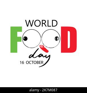 World Food Day 16 oktober kreative Typografie mit menschlichen Augen und tonque-Vektor-Illustration. Stock Vektor