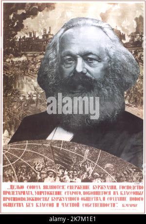 Gustav Klutsis - Karl Marx - der Zweck der Vereinigung ist der Sturz der Bourgeoisie, Stockfoto