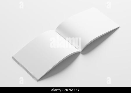 A4 Landscape Horizontal Magazine Broschüre 3D Rendering White Blank Mockup Stockfoto