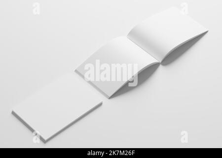 A4 Landscape Horizontal Magazine Broschüre 3D Rendering White Blank Mockup Stockfoto