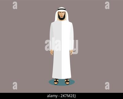 Traditionelle Kleidung und Kopfbedeckung Saudi-Arabiens für männliche, muslimische Figuren Stock Vektor