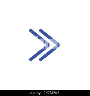 Blaues Doppelpfeilsymbol zeigt auf weißem Hintergrund nach rechts. Stock Vektor