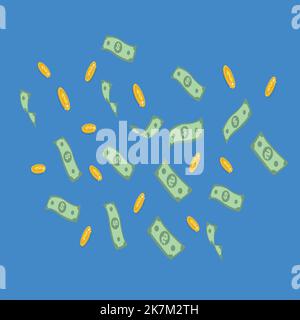 Geld und Münzen fliegen in der Luft Vektorgrafik Stock Vektor