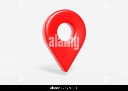 Rote Kartennadel auf weißem Hintergrund. Symbol der Position, aktuelle Position. 3D Rendern. Stockfoto