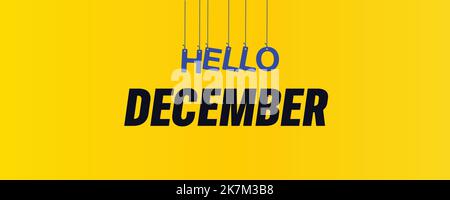 Hallo Dezember Typografie Illustration mit attraktivem Hintergrund. Stock Vektor