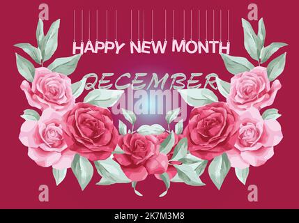 Happy New Month Dezember, mit handgezeichneten Blumen Muster, auf schönem Hintergrund. Stock Vektor