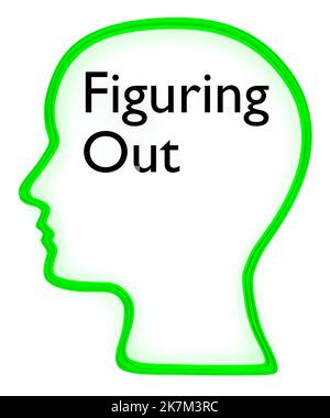 3D Abbildung der Kopfsilhouette mit dem Text, der sich herausstellt. Stockfoto