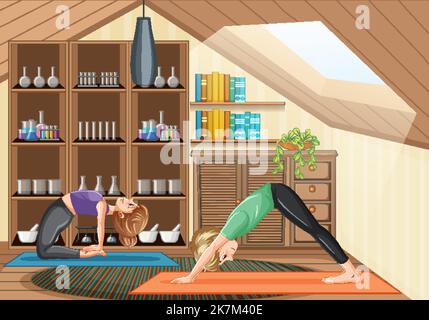 Paar macht Yoga zu Hause Illustration Stock Vektor
