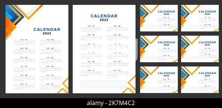 Wand- und Tischkalender/Planer. Vorlage für Monatskalender für 2023 Jahre. Die Woche beginnt am Sonntag. Wandkalender im minimalistischen Stil. Stock Vektor