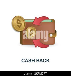 Symbol „Cash Back“. 3D Illustration aus der schwarzen freitagskollektion. Creative Cash Back 3D-Symbol für Webdesign, Vorlagen, Infografiken und mehr Stock Vektor