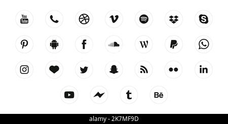Berühmte Logos oder Symbole für Social-Media-Plattformen. Vektor-EPS-Designs. Stock Vektor