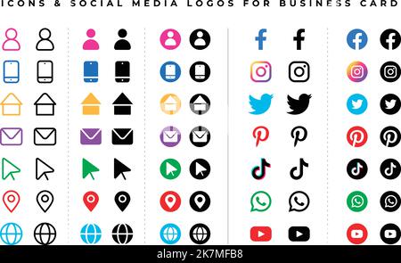 Berühmte Logos oder Symbole für Social-Media-Plattformen. Vektor-EPS-Designs. Stock Vektor