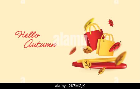 Herbst Podium Dekoration Hintergrund mit Herbstblättern. Hintergrund- oder Bannervorlage für die Gestaltung von Herbst- und Herbstbannern Stock Vektor