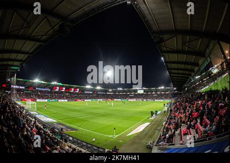 Herning, Dänemark. 16., Oktober 2022. Die MCH Arena, die während des Superliga-Spiels 3F zwischen dem FC Midtjylland und AC Horsens in Herning gesehen wurde. (Foto: Gonzales Photo - Morten Kjaer). Stockfoto