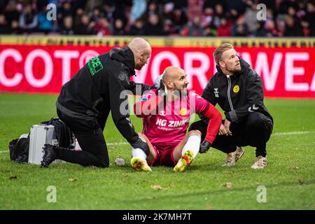 Herning, Dänemark. 16., Oktober 2022. Torwart Matej Delac (1) von AC Horsens, der während des Superliga-Spiels 3F zwischen dem FC Midtjylland und AC Horsens in der MCH Arena in Herning gesehen wurde. (Foto: Gonzales Photo - Morten Kjaer). Stockfoto