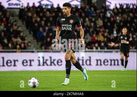 Herning, Dänemark. 16., Oktober 2022. Junino (73) des FC Midtjylland, gesehen beim Superliga-Spiel 3F zwischen dem FC Midtjylland und AC Horsens in der MCH Arena in Herning. (Foto: Gonzales Photo - Morten Kjaer). Stockfoto