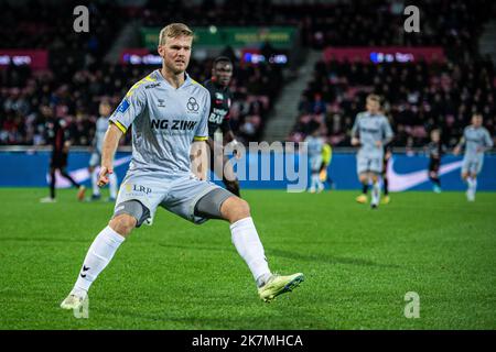 Herning, Dänemark. 16., Oktober 2022. Jonas Gemmer von AC Horsens beim Superliga-Spiel 3F zwischen dem FC Midtjylland und AC Horsens in der MCH Arena in Herning. (Foto: Gonzales Photo - Morten Kjaer). Stockfoto