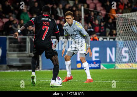 Herning, Dänemark. 16., Oktober 2022. Thomas Santos (18) von AC Horsens beim Superliga-Spiel 3F zwischen dem FC Midtjylland und AC Horsens in der MCH Arena in Herning. (Foto: Gonzales Photo - Morten Kjaer). Stockfoto