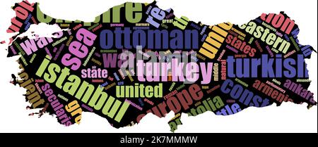 Türkei Wort Wolke Konzept. Türkei Wort Wolke. Hergestellt nur mit dem Text. Bunte Schriften. Vektorgrafik Stock Vektor