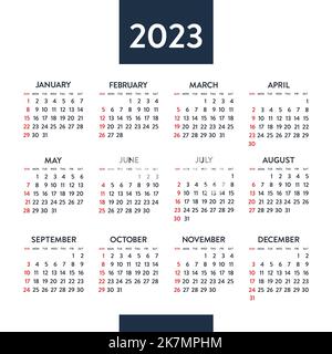 Kalender 2023 Jahr. Schwarz-Weiß-Vektorvorlage. Die Woche beginnt am Sonntag. Grundraster. Quadratischer Taschenkalander. Ready-Design Stock Vektor