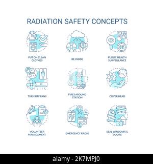 Symbole für das türkisfarbene Konzept zur Strahlungssicherheit gesetzt Stock Vektor
