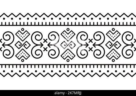 Slowakische Volkskunst Vektor nahtlose schwarze lange horizontale geometrische Muster von Cicmany Volkskunst in der Slowakei inspiriert Stock Vektor