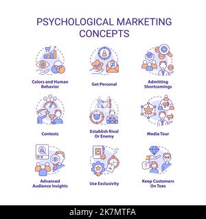 Psychologische Marketing Taktik Konzept Symbole gesetzt Stock Vektor
