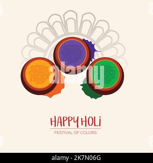 Eine Illustration eines farbenfrohen abstrakten Hintergrunds mit der Aufschrift „Happy Holi“ Stock Vektor