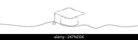 Kontinuierliche lineare Zeichnung der Graduierungskappe. Symbol für Graduierungskappe. Abstrakter Hintergrund mit einer Linie gezeichnet. Vektorgrafik. Stock Vektor