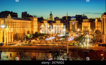 Kiew, Ukraine - 07. Juli 2018 - Maidan Nezalezhnosti (Unabhängigkeitsplatz) im historischen Stadtzentrum von Kiew, der Hauptstadt der Ukraine Stockfoto