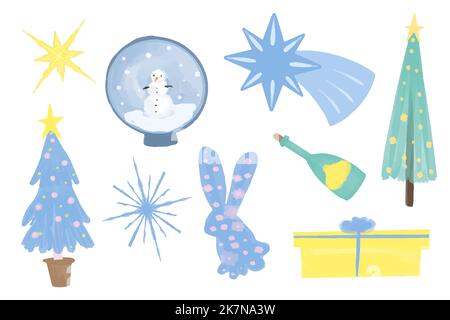 Aquarell Weihnachten Objekt Sammlung mit weihnachtsbaum, Ball, Rentier.Vector Illustration für Symbol, Logo, Aufkleber, druckbar. Stock Vektor
