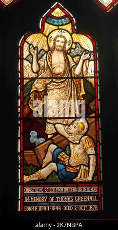 St. Wilfrids Church, Thomas Greenall Fenster, Grappenhall Village, South Warrington, Cheshire, England, Großbritannien - Detail Stockfoto