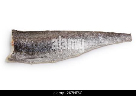 Roh-Kabeljaufischfilet isoliert auf weißem Hintergrund Stockfoto