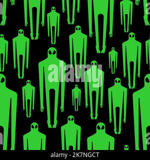 Alien Pattern nahtlos. Aliens grün groß Männer Hintergrund. Stoffverzierung für Kinder Stock Vektor