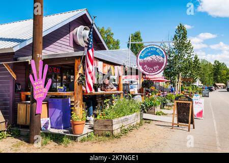Mountain High Pizza Pie; Talkeetna, kleine handwerkliche Gemeinschaft & Staging Area für über 1.000 Kletterer pro Jahr, die Denali versuchen; Talkeetna; Alaska; USA Stockfoto