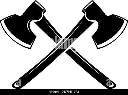 Logo mit gekreuzten Achsen. Holzfällerwerkzeug. Symbol für die Holzindustrie Stock Vektor