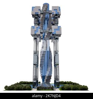 3D futuristische Stadtarchitektur mit dem Isolationspfad in der Abbildung dargestellt. Stockfoto