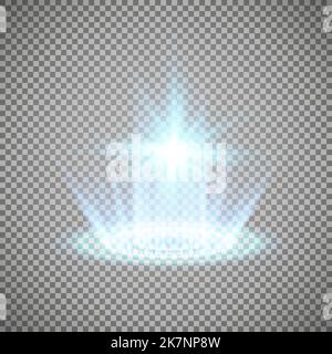 Magische Portale in der Nachtszene. Blaue runde Hologramme mit Lichtstrahlen und Funkeln. Glühender, futuristischer Teleportunnel mit Kopierraum auf Schwarz Stock Vektor