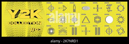 Retrofuturistic Y2K Geometry Design Elements Collection. Sammlung von abstrakten grafischen geometrischen Symbolen. Einfache Formen Formen. Stock Vektor