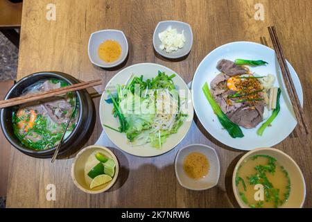 Pho Bo oder Beef Nouddle, berühmtes vietnamesisches Essen Stockfoto