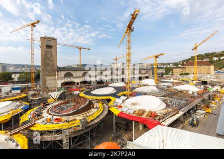 Stuttgart 21 Baustelle für den neuen Bahnhof der Deutschen Bahn DB-Stadt in Deutschland Stockfoto