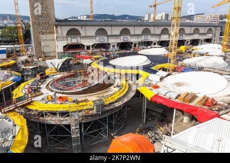 Stuttgart 21 Baustelle für den neuen Bahnhof der Deutschen Bahn DB-Stadt in Deutschland Stockfoto