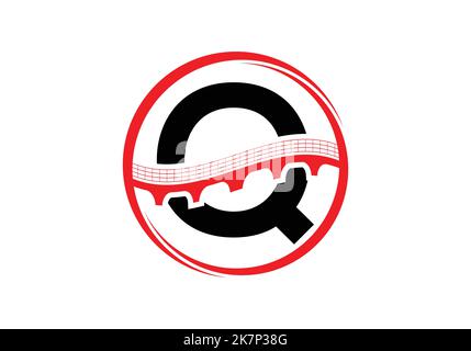 Anfängliches Q-Monogramm-Alphabet mit Brückenzeichen. Design-Vorlage für abstraktes Bridge-Logo. Modernes Vektorlogo für das Baugewerbe. Stock Vektor