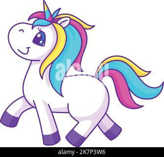 Wandelndes Einhorn. Glückliches Märchentier. Magische Kreatur Stock Vektor