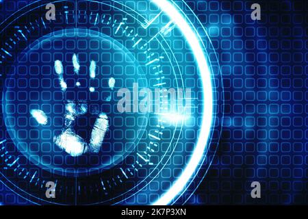 2D Illustration Konzept der Fingerabdruck-Scanning-Technologie Stockfoto