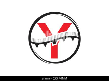 Anfängliches Y-Monogramm-Buchstaben-Alphabet mit Brückenzeichen. Design-Vorlage für abstraktes Bridge-Logo. Modernes Vektorlogo für das Baugewerbe. Stock Vektor